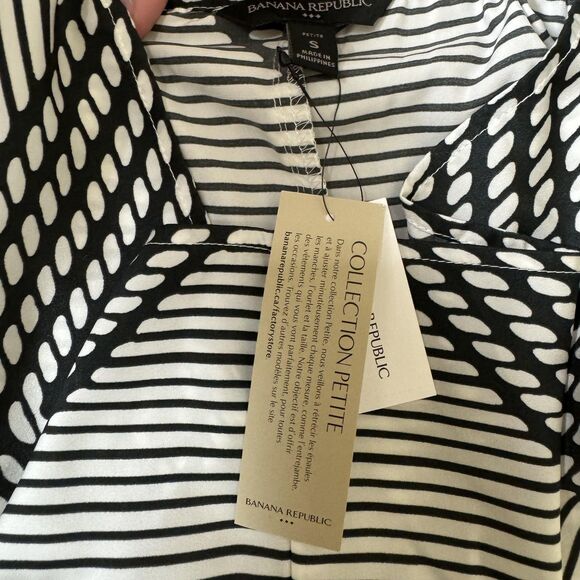 Banana Republic Shirt Womens Petite Small Black White Halter Keyhole Stripe Dot - Picture 10 of 13